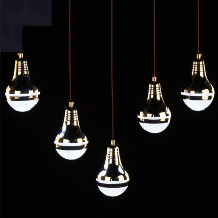 Five-headed crystal bulb pendant light