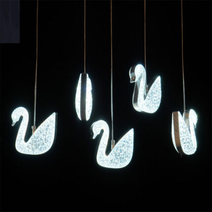 Five-headed crystal swan chandelier